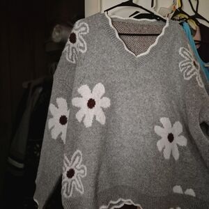 Gray Floral Sweater
